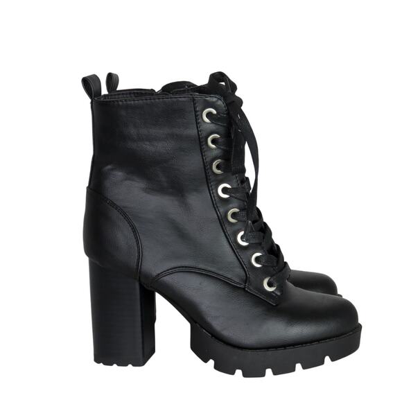Sincerely Jules Racer Black Lace Up Combat Boots Chunky Heel Ankle Booties 6.5 - Picture 2 of 8